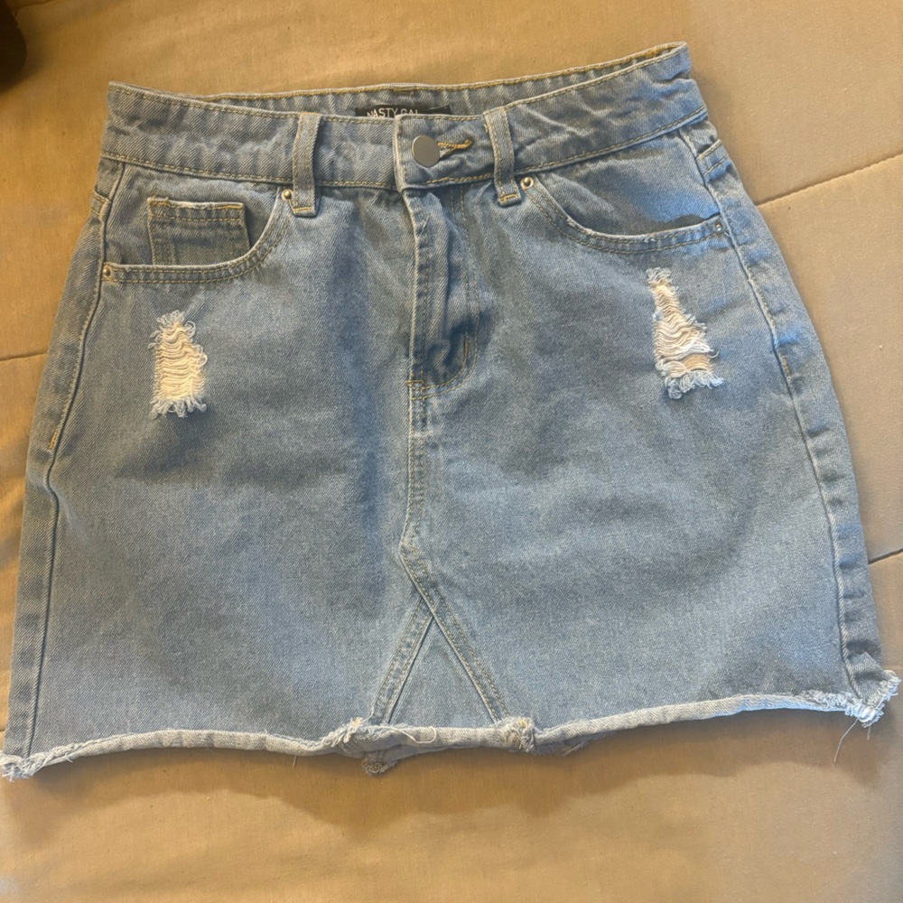 Nasty Gal Denim Mini Skirt Distressed Chic
